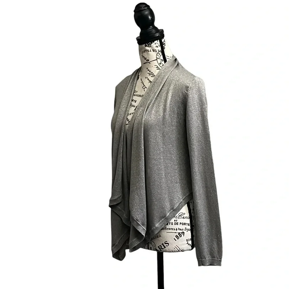 INC International Concepts Women Gray Open Silk  Cardigan Sweater Size S modest